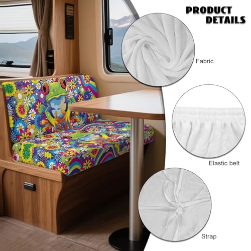 Frog Hippie Daisy Pattern 2 Pack RV Dinette Cushion Covers Breathable Sofa Furniture Protector Flannel Loveseat Sofa Chair Cover Camper Seat Covers Dinette Booth - color: Frog Hippie Daisy