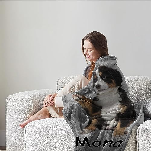 Personalized Dog Blanket, Customized Pet Blankets with Name Picture, Throw Blanket for Small Medium Large Dog Puppy Cat - color: D-grey