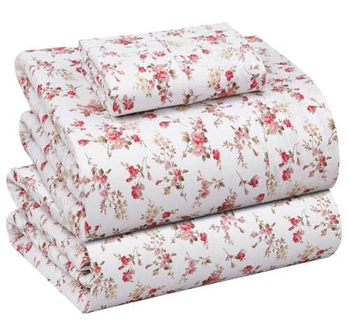 RUVANTI 100% Cotton Percale Sheets Twin XL Size, Bouquet | Crisp Cooling, Deep Pocket 16", Soft Breathable & Durable, Hotel-Style, 3 Piece Set - color: Bouquet, size: Twin XL