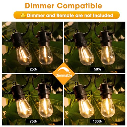 GvvooHome 200FT(50FT*4) LED Outdoor String Lights Waterproof Patio Lights with 64 Shatterproof S14 Edison Bulbs(4 Spare), Dimmable Hanging Outdoor Light Connectable for Yard, Porch, 2700K Warm White - size: 200FT