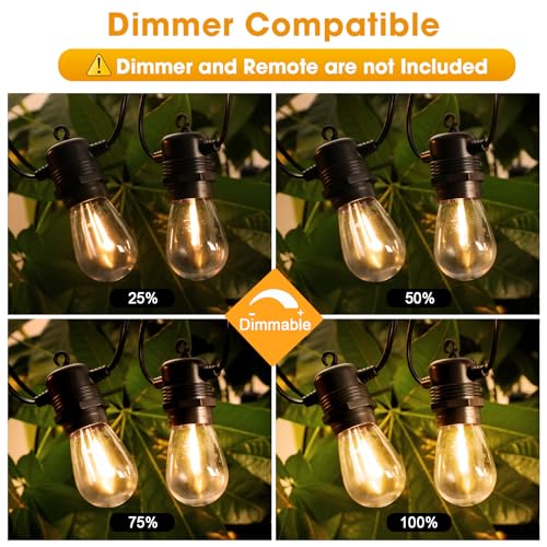 GvvooHome LED Outdoor String Lights 36FT Patio Lights with 13 Shatterproof S14 Replaceable Bulbs(1 Spare), Outside Hanging Lights Waterproof for Porch, Deck, Garden, Backyard, Balcony, 2700K Dimmable - size: 36FT