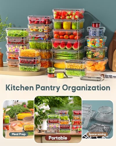 60 PCS Food Storage Containers with Lids Airtight, (30 Lids & 30 Containers) Leak proof Containers Set for Kitchen, Meal Prep, BPA-Free, PVC-Free Plastic, Microwave/Dishwasher Safe, Extra Labels & Pen - color: 60 PCS
