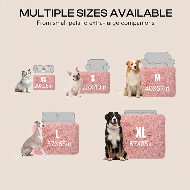Pink Waterproof Calming Dog Blanket Reversible Faux Fur Sherpa Blankets for Couch Covers Fuzzy Pet Bed Cover Sofa Furnitures Protective(Pink,L-65x57in) - color: Pink, size: L-65x57in