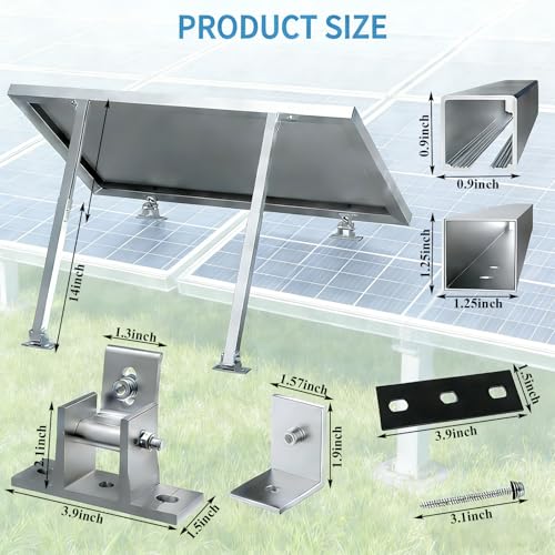 Adjustable Solar Panel Tilt Mount Brackets Aluminum Alloy Solar Panel Mounting Support up to 50 70 100 150 200 300 400 Watt Solar Panel for Flat Surface Roof RV Boat Off-Grid (Mount Only) Silver - color: 1 SET