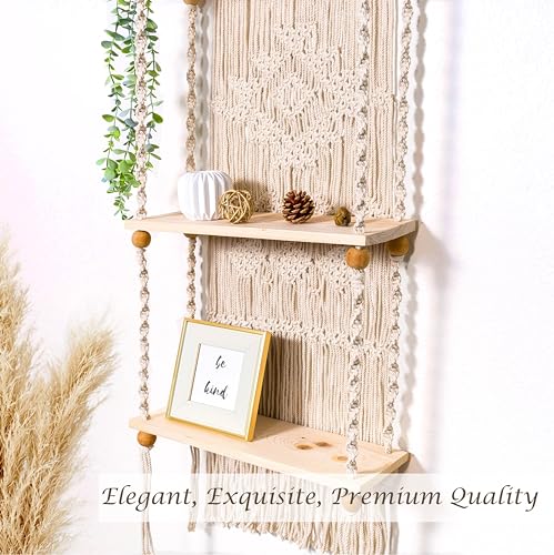 Macrame wall Hanging Shelf (Tier 2, Natural White) - size: Tier 2