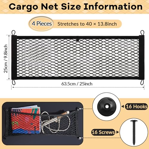 Frienda 2 Pcs Stretchable Small Cargo Net Pocket Boat Storage Mesh Net Elastic Automotive Storage Pouch with Mounting Screws and Hooks for Truck Car SUV Boats (25 x 9.8 Inches) - size: 25 x 9.8 Inches