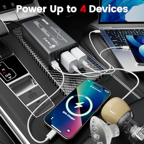 BESTEK 400W Pure Sine Wave Power Inverter - DC 12V to 110V AC Converter, Fast Car Charger Adapter with 30W USB-C/18W Quick Charge/Dual 110V AC Outlet, Car Plug Adapter Outlet for Laptop