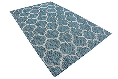 Unique Loom Outdoor Trellis Collection Area Rug (5' 3" x 8' Rectangle, Teal/ Gray) - color: Teal/Gray, size: 5'3" x 8' (Rectangular)