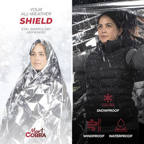 Mart Cobra Emergency Blanket 25-Pack Space Mylar Blankets Survival Gear and Supplies Reusable Thermal Camping Essentials Hiking First Aid Car Emergency Kit Prepper Foil Bug Out Bag Warm Cat Cold Snow - size: 25 Pack