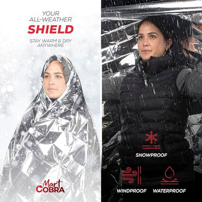 Mart Cobra Emergency Blanket 25-Pack Space Mylar Blankets Survival Gear and Supplies Reusable Thermal Camping Essentials Hiking First Aid Car Emergency Kit Prepper Foil Bug Out Bag Warm Cat Cold Snow - size: 25 Pack