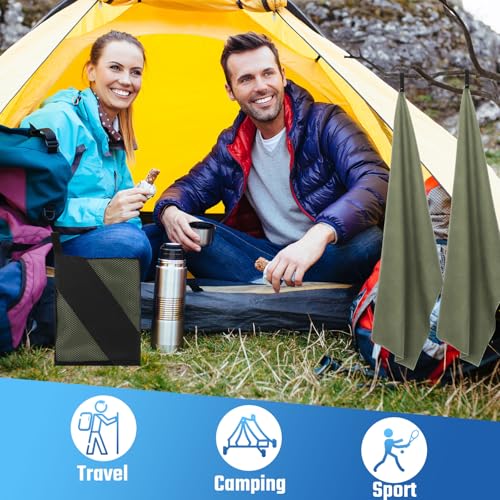 Hahafelt 4 Pcs Quick Dry Camping Towel Absorbent Microfiber Travel Towel 47.24'' X 23.62'' Travel Wash Cloth Set for Backpacking Camping Beach Gym Sports Yoga Swimming Pool - color: Army Green