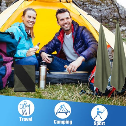 Hahafelt 4 Pcs Quick Dry Camping Towel Absorbent Microfiber Travel Towel 47.24'' X 23.62'' Travel Wash Cloth Set for Backpacking Camping Beach Gym Sports Yoga Swimming Pool - color: Army Green