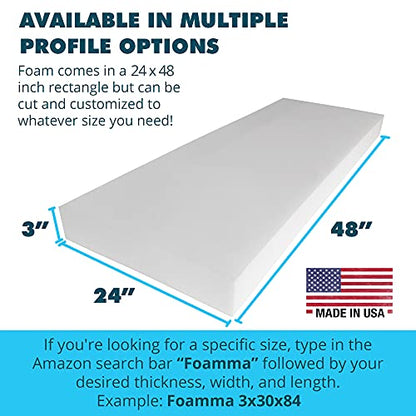 Foamma 3" x 24" x 48" High Density Upholstery Foam Padding, Thick-Custom Pillow, Chair, and Couch Cushion Replacement, Craft Foam Upholstery Supplies for Cushions and Seat Repair - color: High Density, size: 3" x 24" x 48"