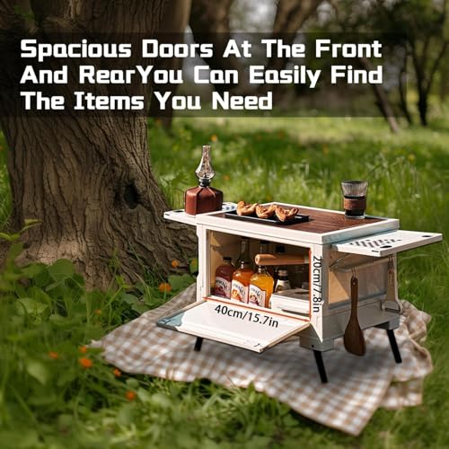 Folding Camping Storage Box with Wooden Table Board, Multi-Functional Collapsible Camp Kitchen Box, 55L Storage Bin for Trunk Organizer for Outdoor Picnic, Car RV and Organization