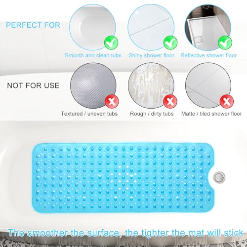 Upgrade Baby Bath Mat Non Slip Extra Long Bathtub Mat for Kids 40 X 16 Inch - Eco Friendly Bath Tub Mat with 200 Big Suction Cups,Machine Washable Shower Mat,Blue - color: Blue