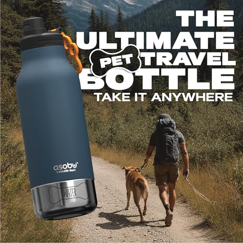 asobu Dog Barky Bottle – Insulated Stainless Steel Water Bottle with 2 Removable Dog Bowls for Food, Treats & Water – Pet-Friendly Travel Bottle for Hiking, Road Trips & Outdoor Adventures - color: Blue