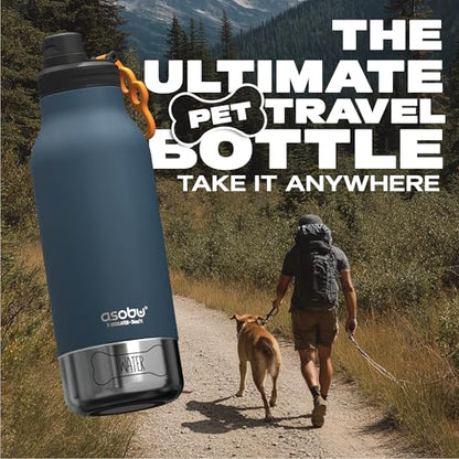 asobu Dog Barky Bottle – Insulated Stainless Steel Water Bottle with 2 Removable Dog Bowls for Food, Treats & Water – Pet-Friendly Travel Bottle for Hiking, Road Trips & Outdoor Adventures - color: Blue