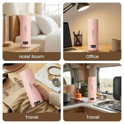 Pink Portable Electric Kettle forTravel, Small Hot Water Kettle with NTC Temperature Control and Auto Shut-Off, 316 Stainless Steel, Green 120V & 15oz - color: pink