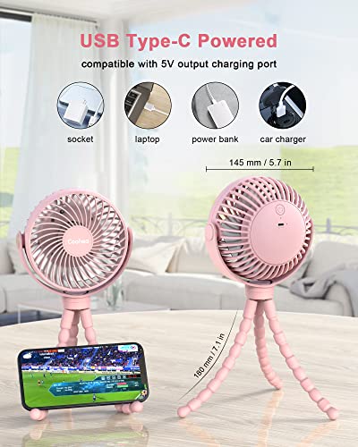 Coohea Stroller Fan Clip on for Baby, 4000mAh Rechargeable Battery Operated, Flexible Tripod, 3 Wind Speed, 360° Rotatable, Small Portable Fan for Car Seat Crib Backseat Beach Travel Camping, Pink - color: Pink