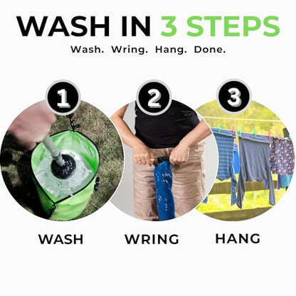 All in One Hand Wash Bag and Plunger Set - Off Grid Washing Machine Non Electric for Camping Travel | Eco Friendly Portable Manual Clothes Washer Laundry Bag for RV's (Medium) - size: Medium