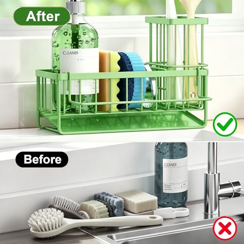 Sponge Holder for Kitchen Sink, Kitchen Sink Caddy, Kitchen Sink Sponge Holder, Dish Sponge Holder, Kitchen Sink Organizer for Sponge, Dish Brush, Scrubber(9.65" x 3.74" x 6.3", Avocado) - color: Avocado