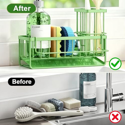 Sponge Holder for Kitchen Sink, Kitchen Sink Caddy, Kitchen Sink Sponge Holder, Dish Sponge Holder, Kitchen Sink Organizer for Sponge, Dish Brush, Scrubber(9.65" x 3.74" x 6.3", Avocado) - color: Avocado