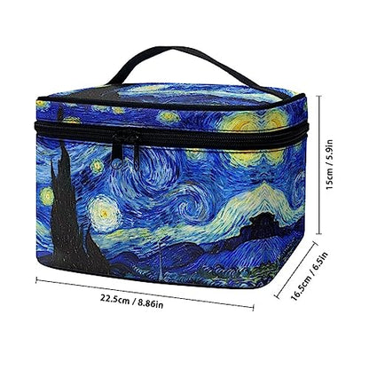 Travel Toiletry Bag Van Gogh Starry Night Makeup Brush Bag Case Multifunctional Cosmetic Organizer Durable Makeup Pouch with Handle and Divider - color: Van Gogh Starry Night