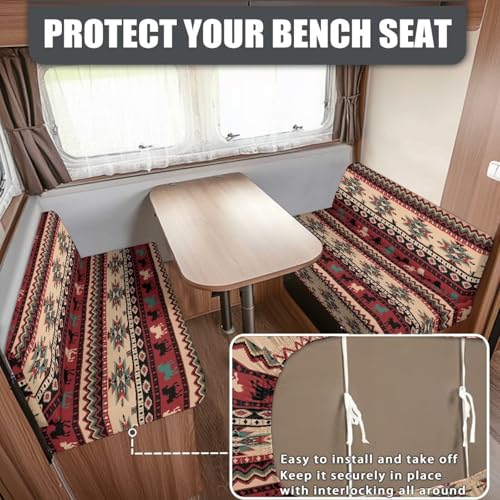 NDISTIN Red Aztec Western Horse 2Pcs Camper Couch Cushion Covers Dinette Rv Seat Covers Dinette Booth Cushions Stretchable Rv Seat Covers Dinette Booth Cushions for RV Camper Sofa - color: Red Aztec Western Horse\