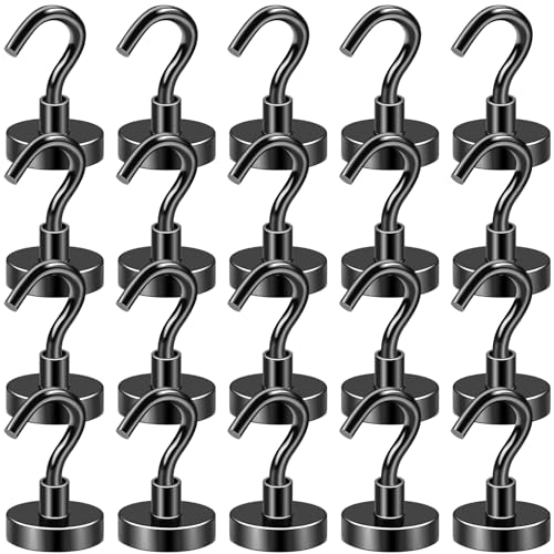 DIYMAG Black Magnetic Hooks, 50 LB Heavy Duty Magnet with Hook, 20 Packs Strong Rare Earth Neodymium Magnets for Hanging, Magnetics Hanger for Curtain, Home, Kitchen, Workplace - color: Black, size: 0.78in