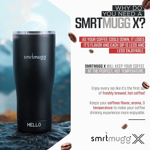 SmrtMugg X Heated Coffee Mug 19 oz., 8 Hour Battery Life, Self-Heating, Adjustable Temp Controlled, LCD Screen, One Button Temperature Adjustment, Includes Cover with Magnetic Slider (Black) (Black) - color: Black