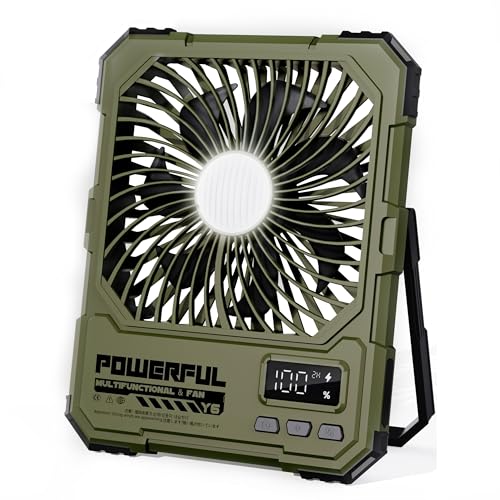 Portable Fan, Camping Fan, 20000mAh 6-Inch 18-85H Rechargeable Ultra Thin Foldable with Built-in Power Bank, LED Light, Remote Control, Hook for Outdoor Camping Tent RV Travel (Green) - color: Green
