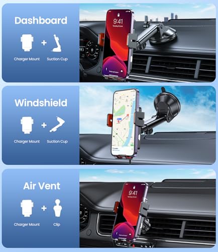 Wireless Car Charger, MOKPR 15W Fast Charging Auto-Clamping Car Mount Hands-Free Car Charger Mount for Dash Windshield Air Vent Compatible with iPhone 16 15/14/13/12, Samsung S23/S22/S21,red - color: Red Clamp