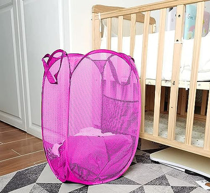 Larpur 2Pack Foldable Popup Laundry Basket, Collapsible Portable Mesh Clothes Washing Laundry Hamper with Reinforced Carry Handles (Pink) - color: 2*Pink