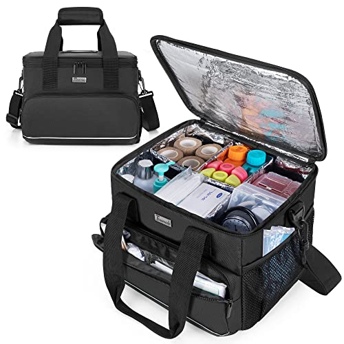Trunab Insulated Medical Bag with Adjustable Dividers, Medicine Supplies Water-Resistant Bag for Home, Travel, Camping, Empty Bag - Patented Design,Black - color: Black, size: Large