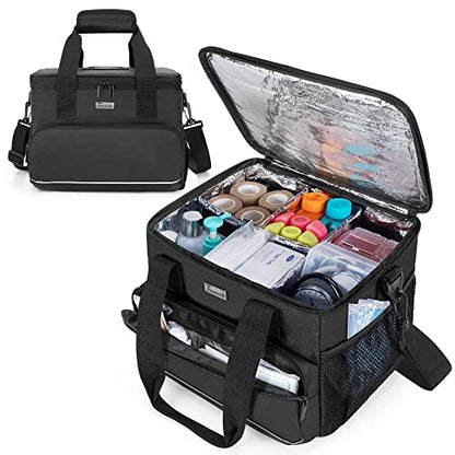Trunab Insulated Medical Bag with Adjustable Dividers, Medicine Supplies Water-Resistant Bag for Home, Travel, Camping, Empty Bag - Patented Design,Black - color: Black, size: Large