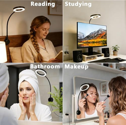 Suction Cup LED Desk Lamp for Computer Monitor, 3 Modes 10 BrightnessDesk Lights for Home Office with Adapter, Flexible Gooseneck Ring Light, Fill Light, Bedside, Reading, Study, Workbench, Black - size: 3.5IN