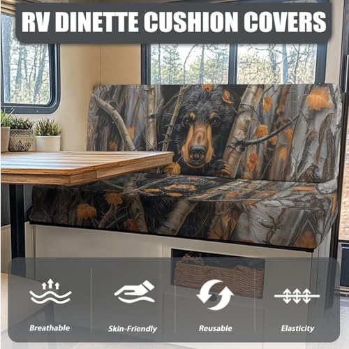 Bear Branch Pattern 3 Pcs RV Dinette Cushion Covers Breathable RV Couch Cover Elastic Loveseat Sofa Chair Cover Pillow Case Furniture Protector for RV Camper Car Bench - color: Bear Branch