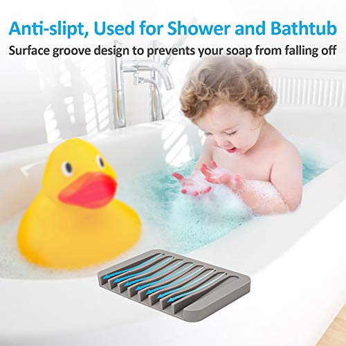 4PCS Self-Draining Silicone Bar Soap Dish and Holders for Shower | Easy Clean, Can Extend Soap Life, Premium Sponge Holder for Sink, Kitchen, Bathroom, or Counter, Soap Tray for Shower