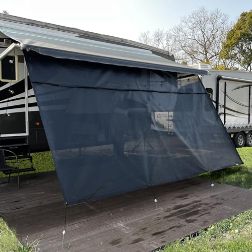 RV Awning Sun Shade Screen 8'x12'3''(Fit for 13' Awning),Black Mesh Shade Screen with Zipper,Universal Trailer Camper Awning Screen with Complete Kits,Improves Shadow and Privacy. - color: Black With Zipper, size: 8'X12'3''for 13' RV Awning