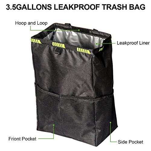 Car Trash Can 3.5 Gallons Ultra Large Car Trash Bag Hanging, Capacity Organizer and Storage with Adjustable Straps, Leakproof Lining and Spring Frame Closure for Interior Stuff Storage - size: Pack of 1