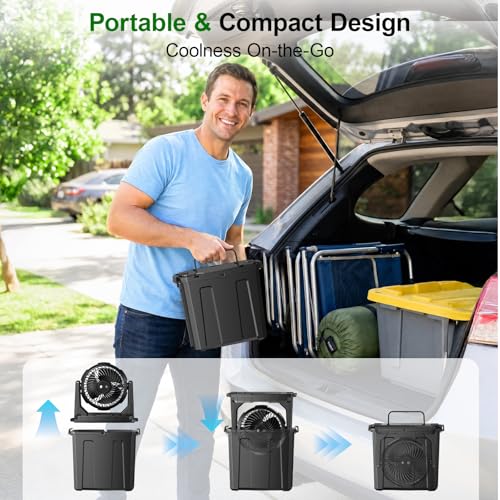 Ausic 1.35 Gal Portable Misting Fan, Outdoor Fans for Patios, [Max 30H] Rechargeable Battery Operated Fan, Bucket Mister Water Cooling Fan for Camping/Travel/Beach, 2 Large Spray Outlets