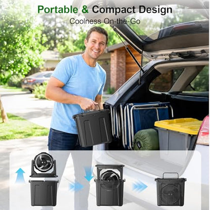 Ausic 1.35 Gal Portable Misting Fan, Outdoor Fans for Patios, [Max 30H] Rechargeable Battery Operated Fan, Bucket Mister Water Cooling Fan for Camping/Travel/Beach, 2 Large Spray Outlets