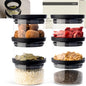 KIVY Glass spice jars transparent Glass Lid [6x 12oz] Stackable & Airtight small glass jars - Spice containers - Seasoning jars tea - Spice storage containers - Spice jars with black lids & labels - size: 12oz * 6
