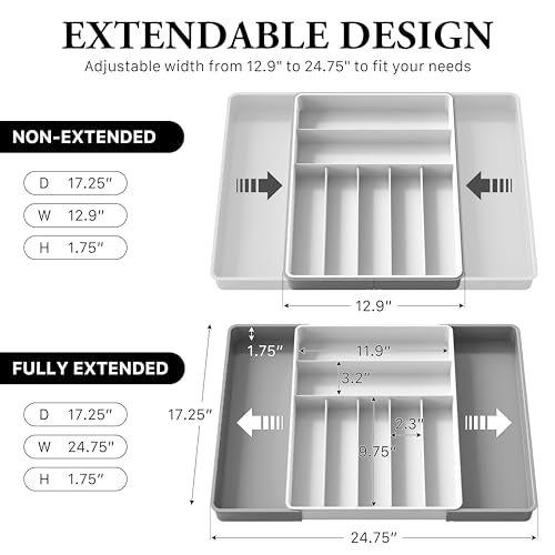 Simple Houseware Expandable Kitchen Drawer Flatware Organizer, Gray/White - color: Gray/White