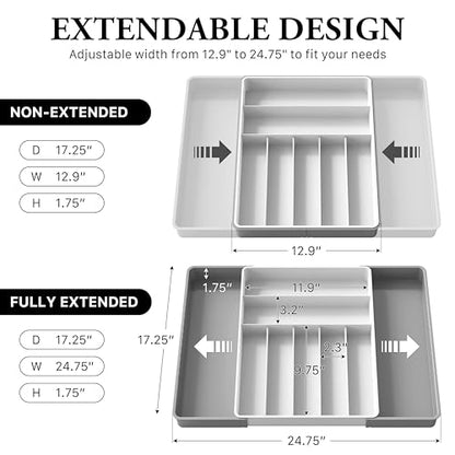 Simple Houseware Expandable Kitchen Drawer Flatware Organizer, Gray/White - color: Gray/White