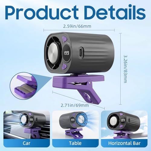 New Upgraded Car Clip on Air Conditioner Fan, Portable Air Conditioners for Cars, Mini Rotatable Fan, USB Rechargeable, 199 Speed Silent Mini Bladeless Fans, Car Clip on Air Conditioner (Black) - color: Black