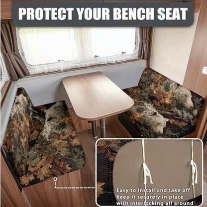 Bear Camo Print RV Dinette Cushion Covers Washable Sofa Furniture Protector Stretch RV Couch Covers Include 1 Backrest Cover 1 Bench Cover and 1 Pillowcase - color: Bear Camo