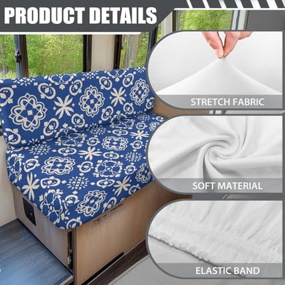 RV Dinette Cushions Covers Includes 1 Backrest Covers & 1 Bench Covers, Waterproof Stretch RV Sofa Seat Slipcovers, Replacement Seat Cover for RV Camper Travel Trail Couch - color: Blue Mandala