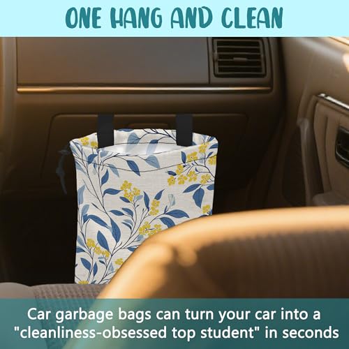 Car Trash Bag Fall Yellow Berries and Leaves Leak-Proof Car Garbage Bag with Drawstring Foldable Canvas Trash Bin with Adjustable Buckle for Car Accessories, Travelling, Camping - color: Fall Yellow Berries and Leaves