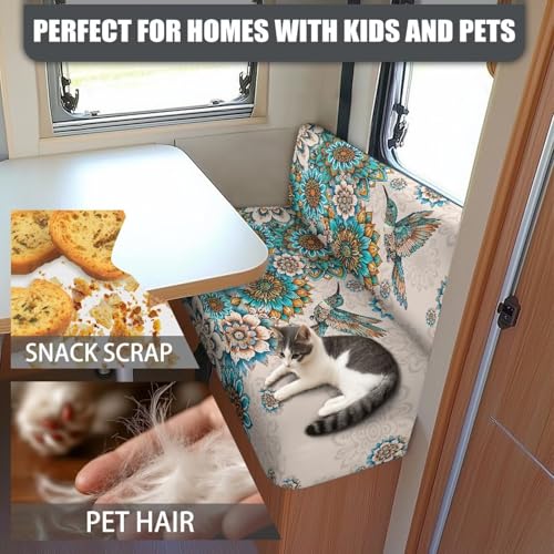RV Sofa Covers - Stretchable Camper Seat Protector with Elastic Edges, Boho Flower Hummingbird Non-Slip Furniture Covers for RV Dinette, Lightweight & Washable - color: Boho Flower Hummingbird